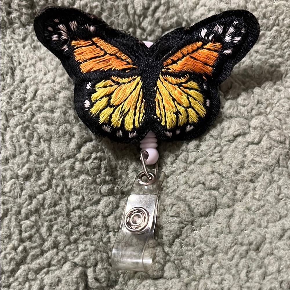 Hand made Embroidered Butterfly Badge Reel